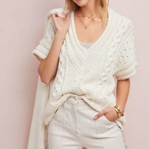 Anthropology Chunky Cable Knit Shortsleeve Sweater / Winter White/ Size XS
